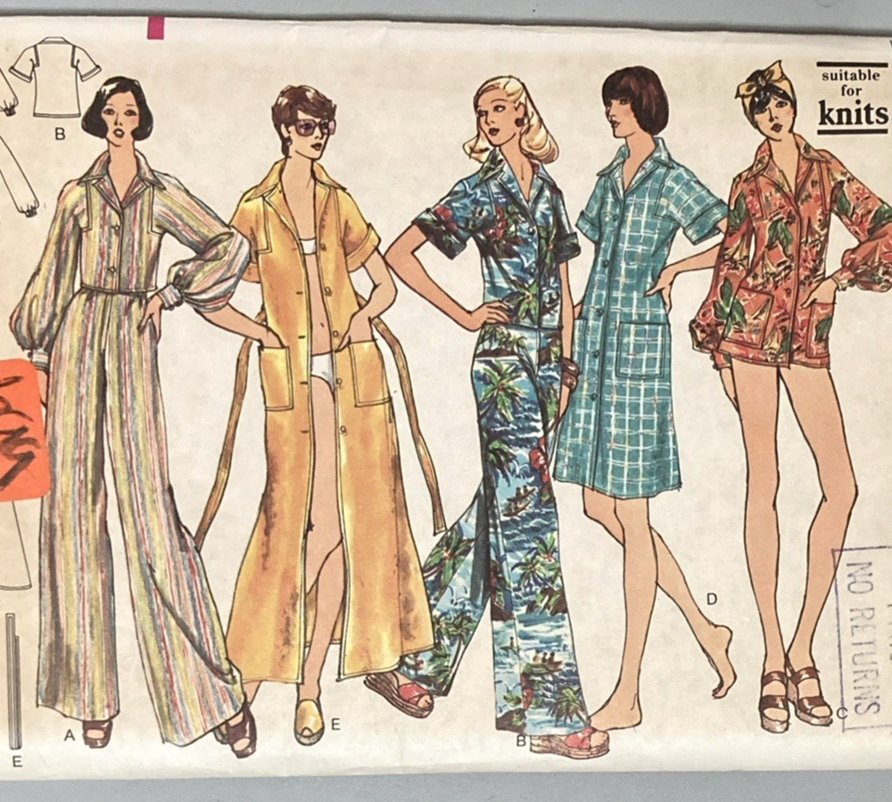 Vogue 8585 Beach Cover Lounge Pants Kimono Sleeves Pattern Sz 12 Boho 70s UNCUT